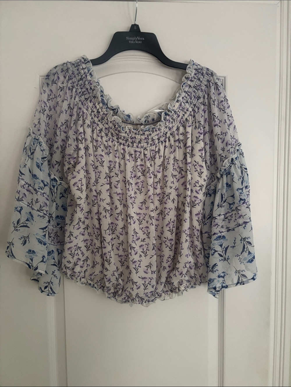 Free People Lavender and Blue Floral Peasant Top